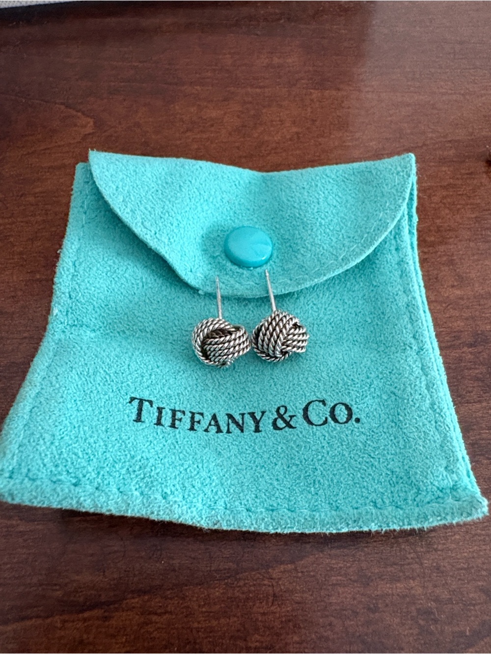 Tiffany & Co. Sterling Silver Rope Knot Stud Earrings with Blue Pouch - Picture 3 of 4